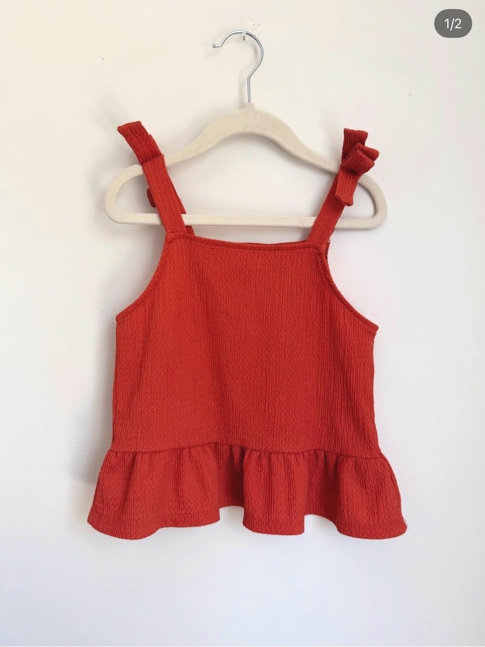 H&M Girls Red Ruffle Hem Tank Top (Size 6-8A)